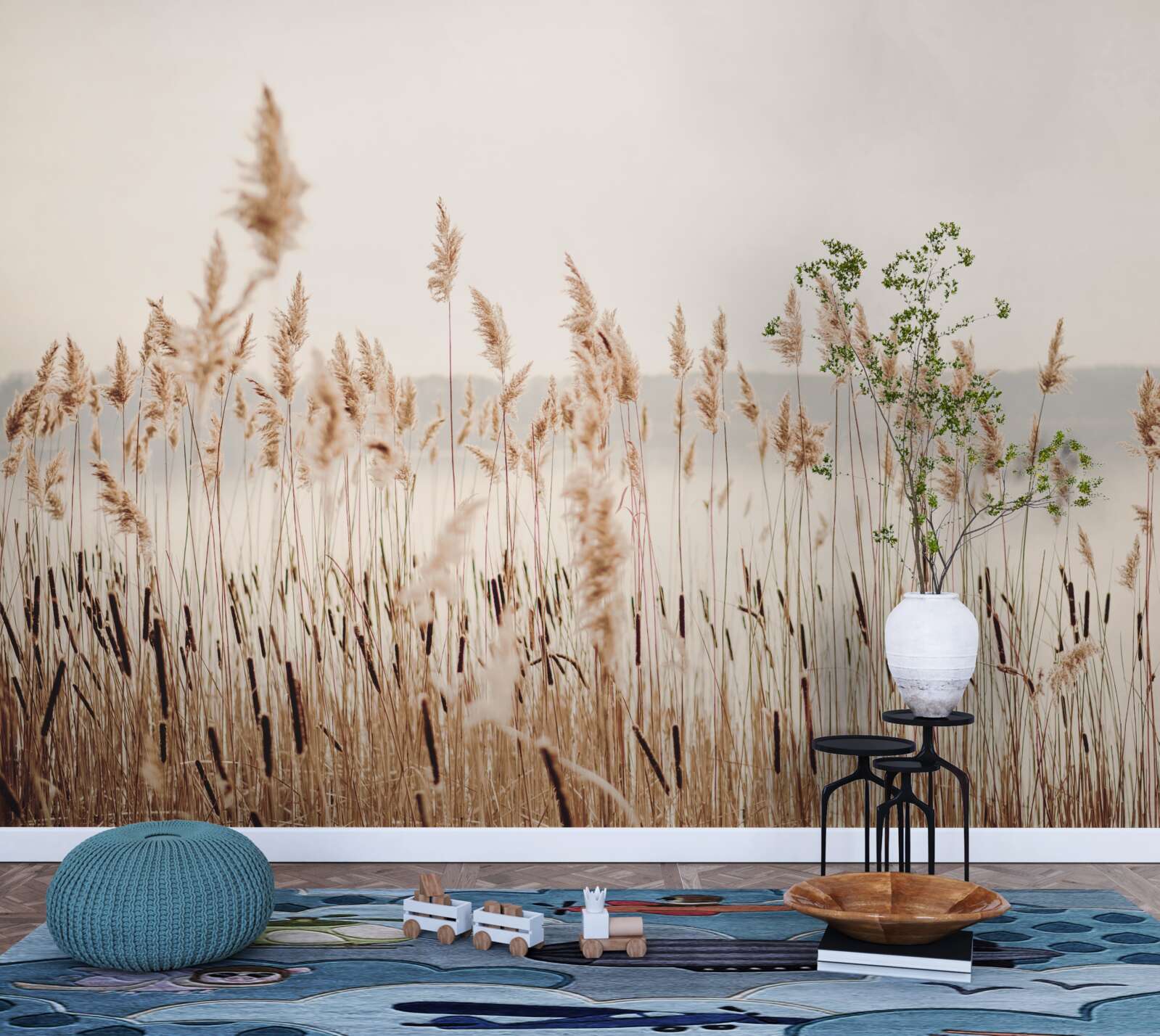 Papier peint roseaux brumeux en automne