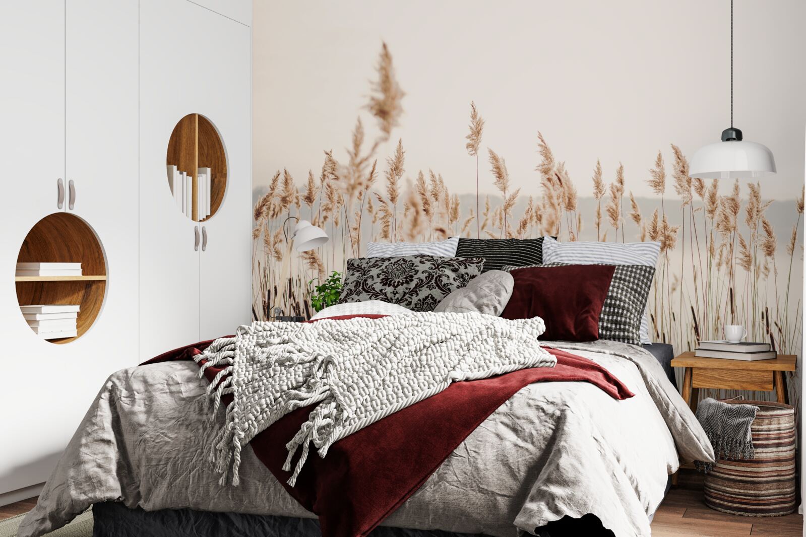 Papier peint roseaux brumeux en automne