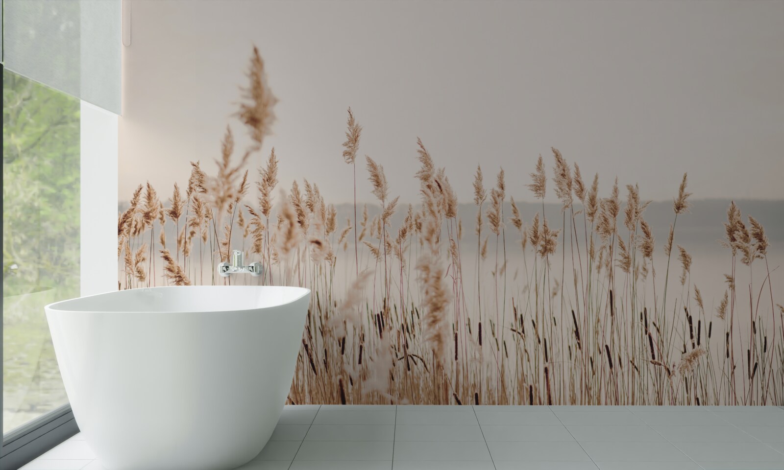 Papier peint roseaux brumeux en automne