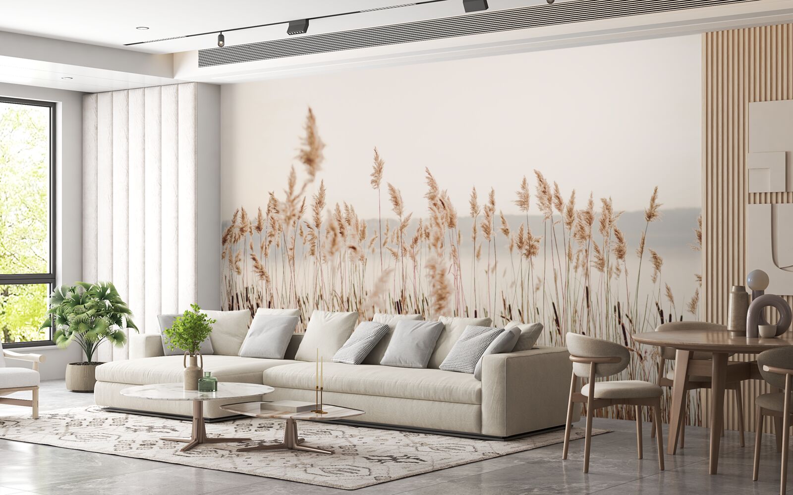 Papier peint roseaux brumeux en automne