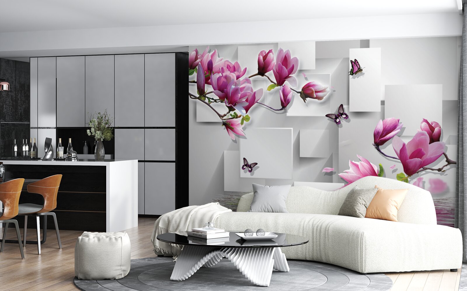 Papier peint les magnolias pourpres qui survolent l'eau