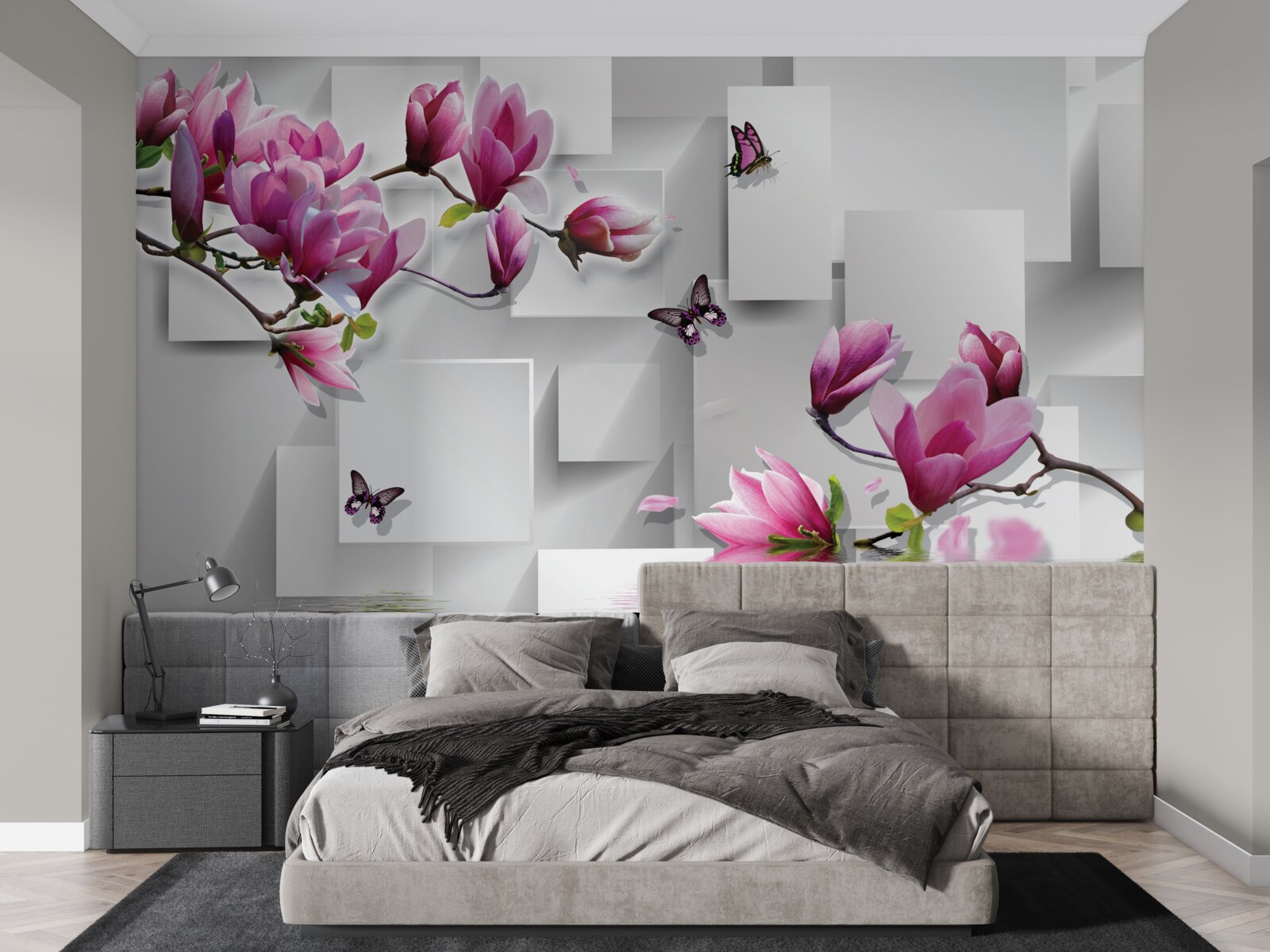 Papier peint les magnolias pourpres qui survolent l'eau