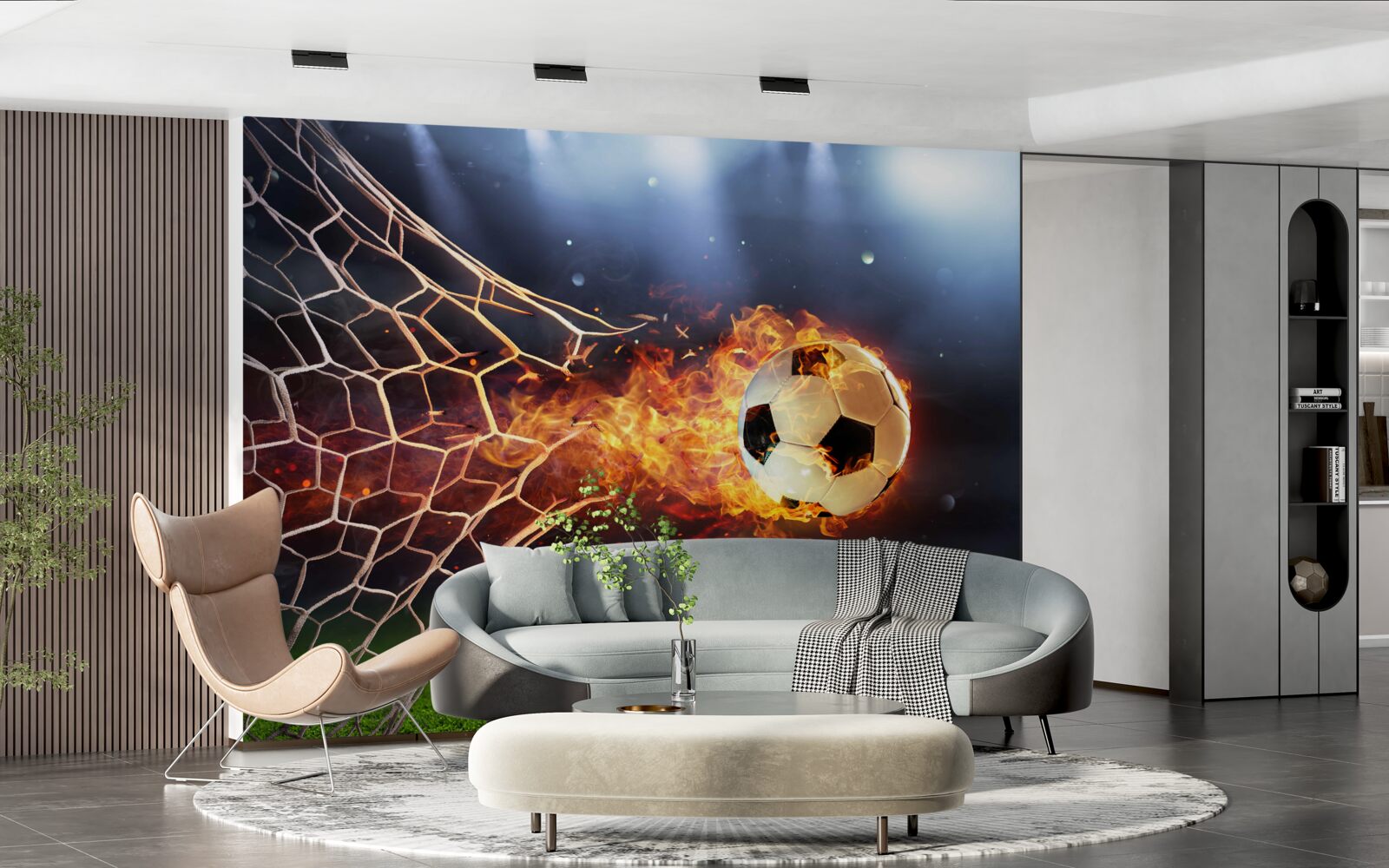 Papier peint La balle brûlante explose dans le filet de but