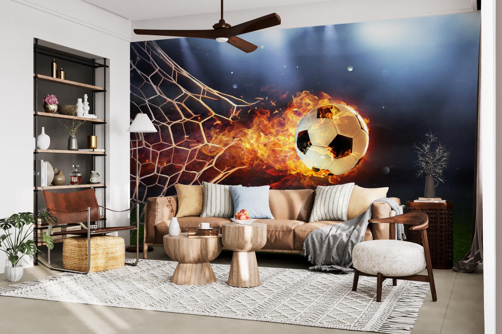 Papier peint La balle brûlante explose dans le filet de but