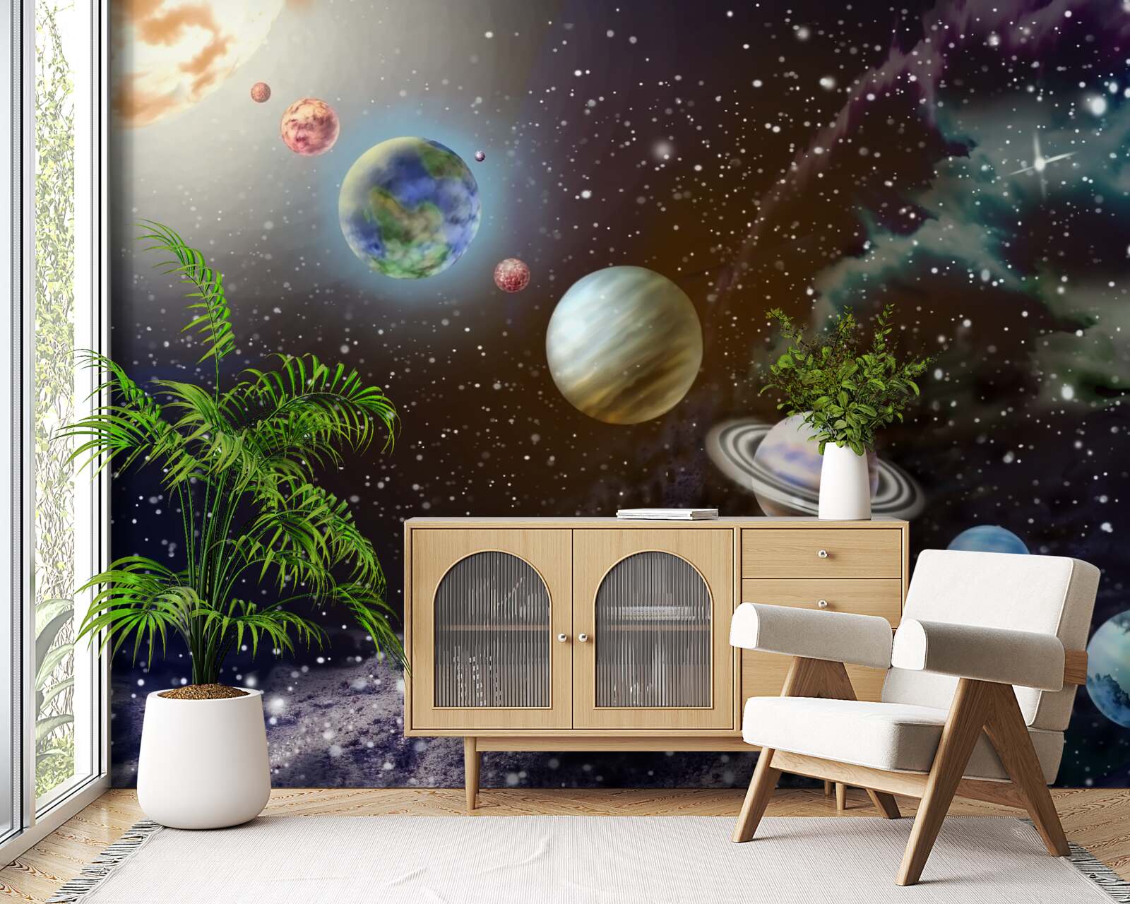 Papier peint les planètes dans l'espace sont alignées