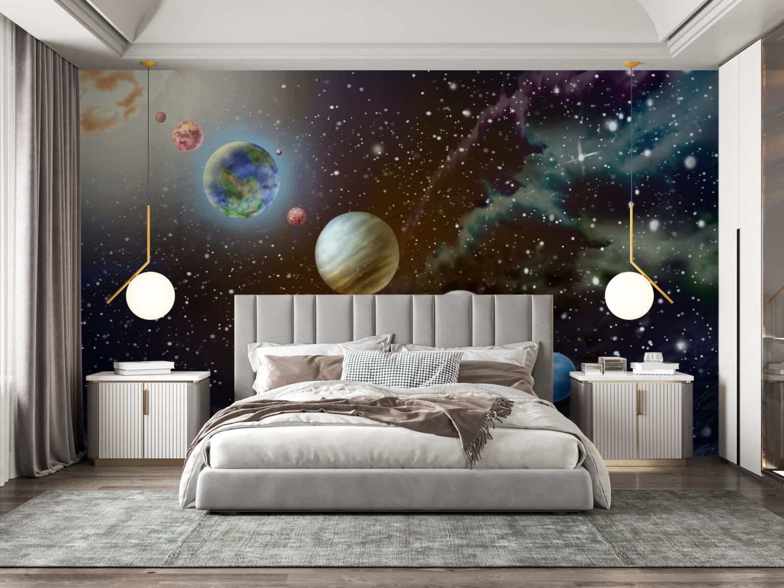 Papier peint les planètes dans l'espace sont alignées