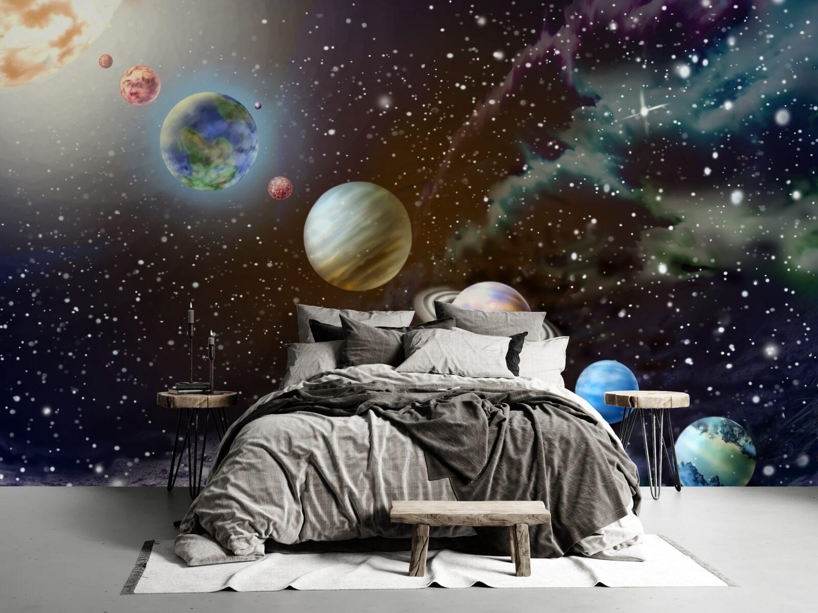 Papier peint les planètes dans l'espace sont alignées