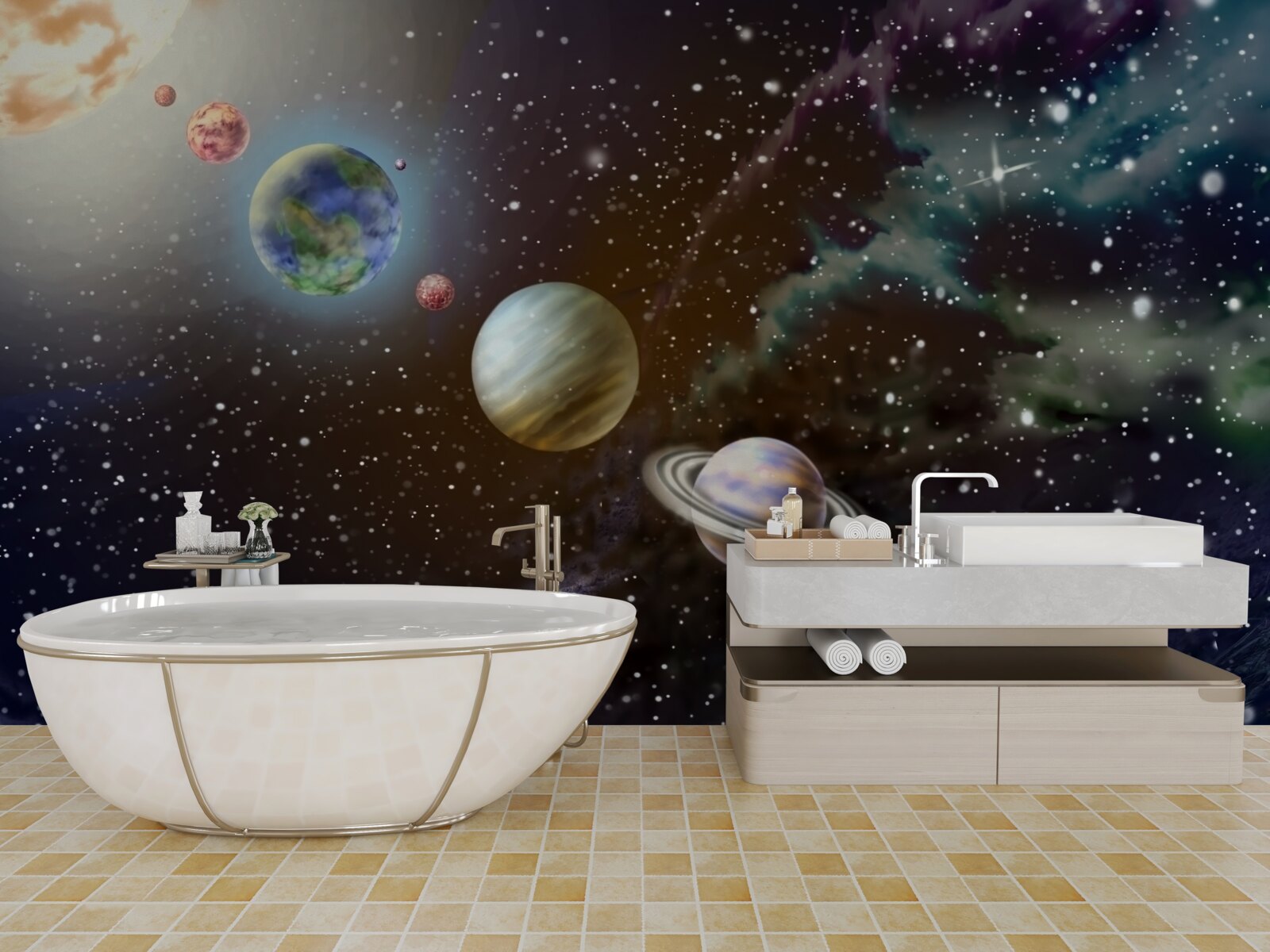 Papier peint les planètes dans l'espace sont alignées