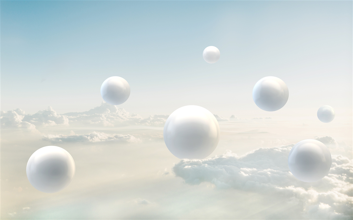 Papier peint boules blanches flottant dans le ciel