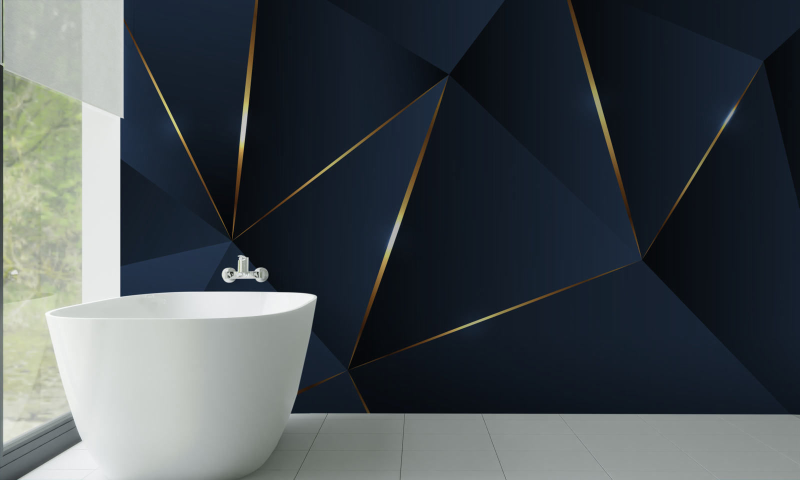 Papier peint les triangles sont bleu foncé avec des bords dorés