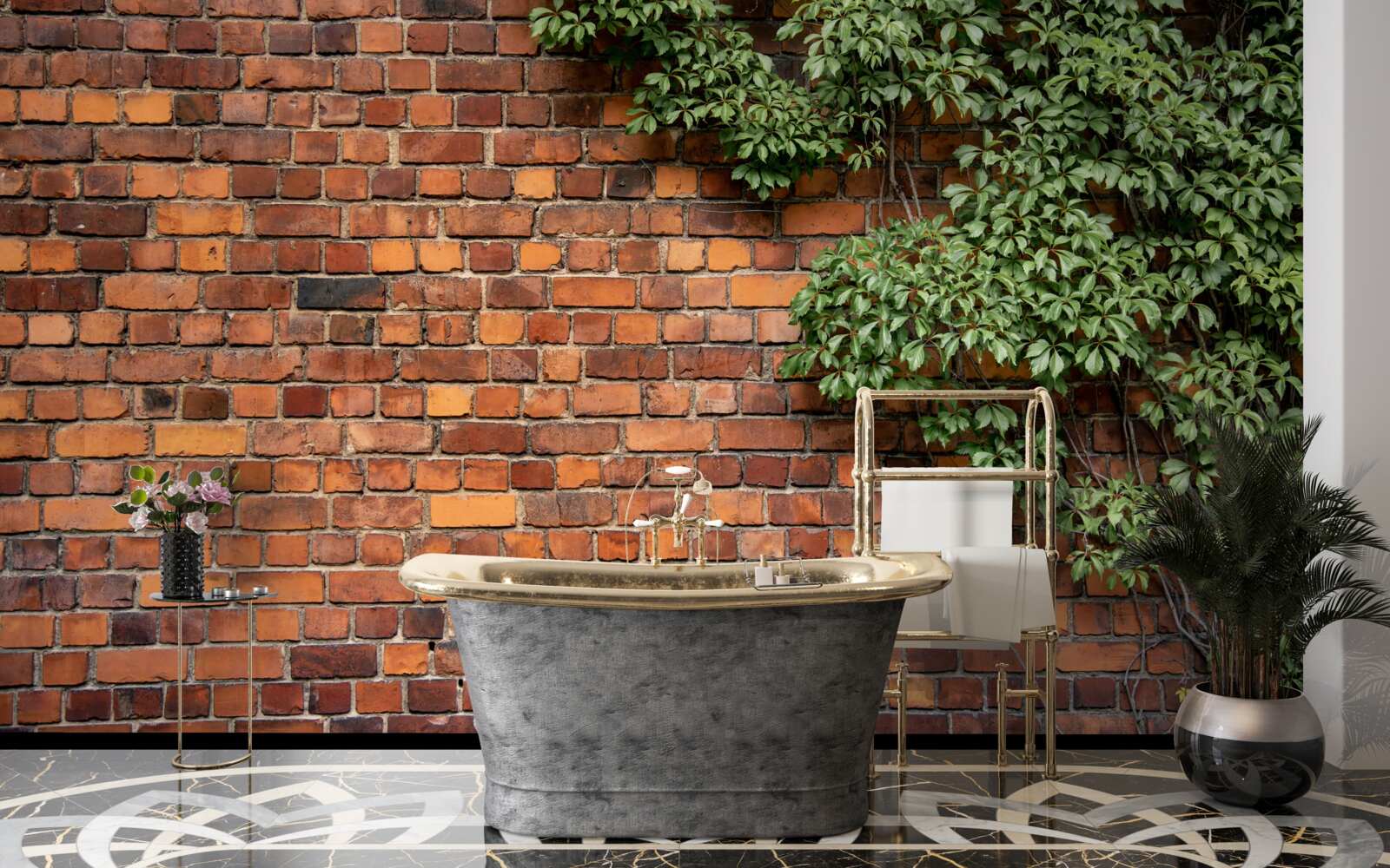 Papier peint Le mur est recouvert de lierre vert