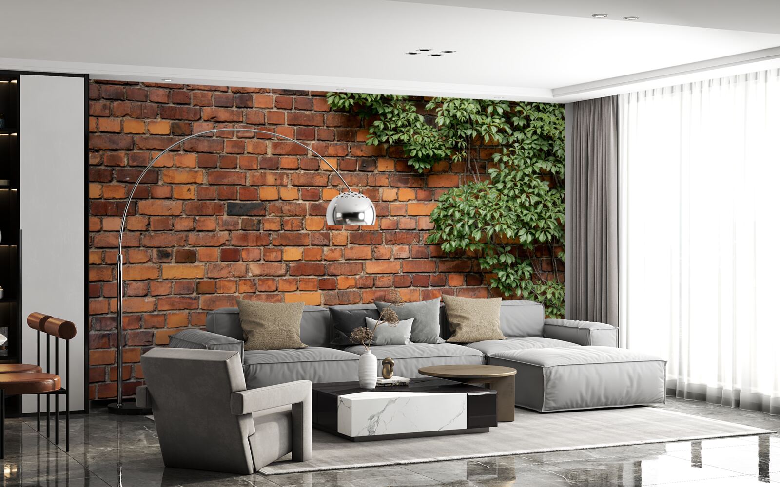 Papier peint Le mur est recouvert de lierre vert