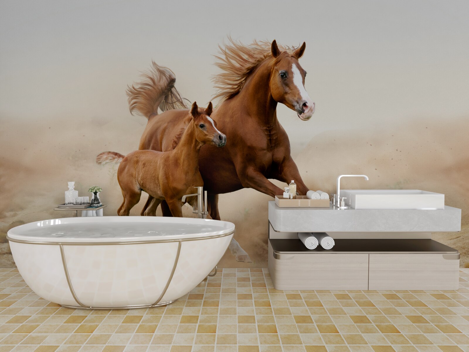 Papier peint courses d'étalons de bronze