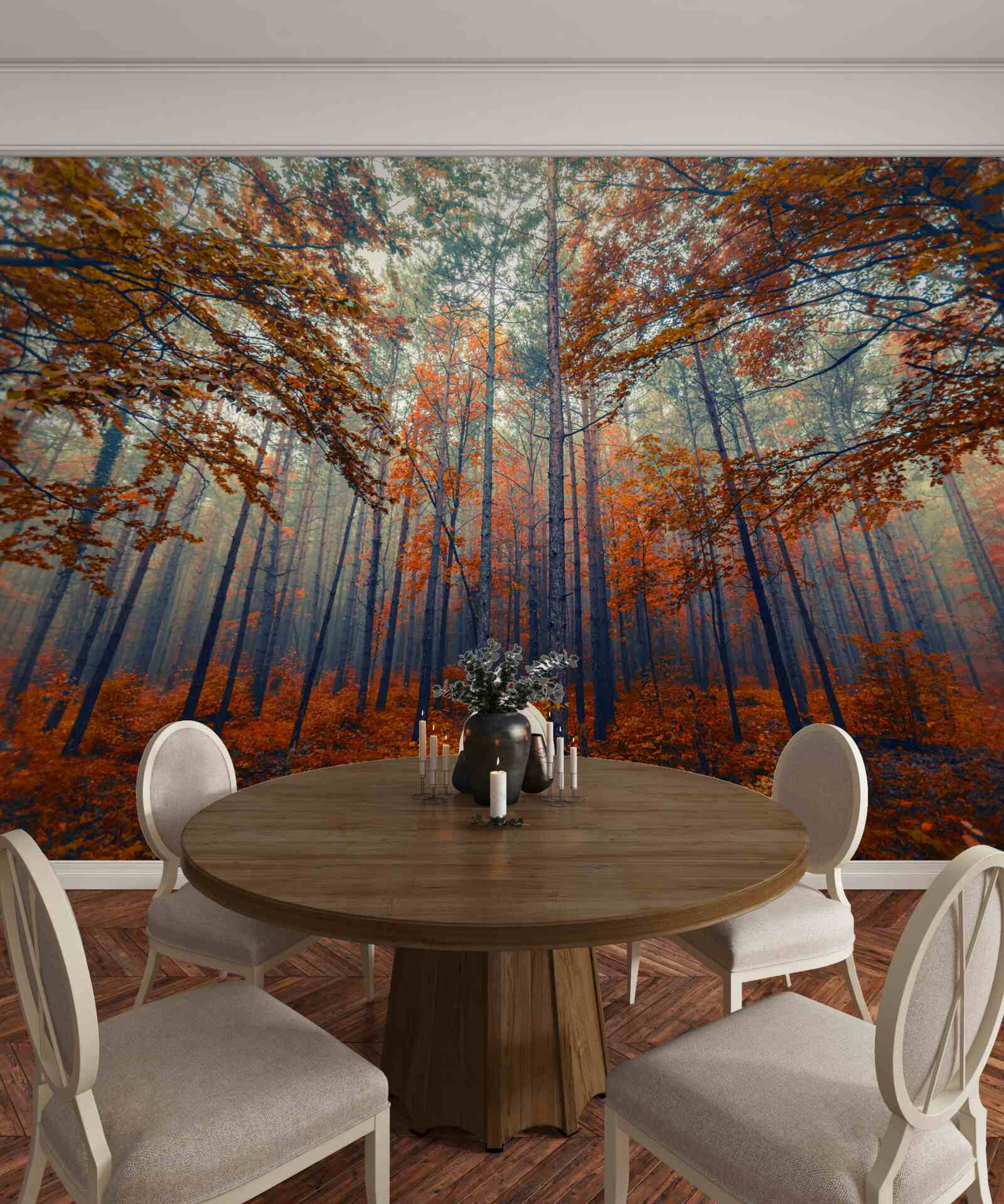 Papier peint feuilles d'automne tombées dans la forêt