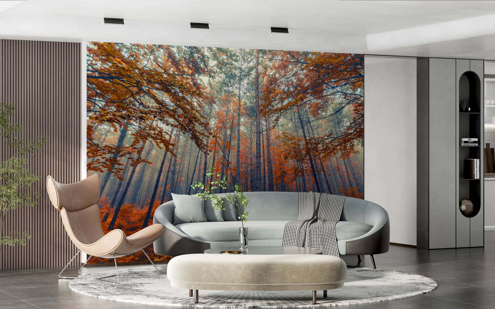 Papier peint feuilles d'automne tombées dans la forêt