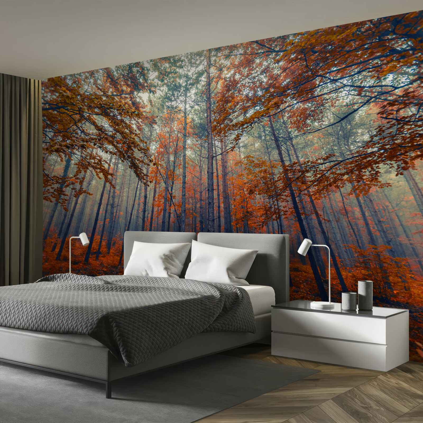 Papier peint feuilles d'automne tombées dans la forêt