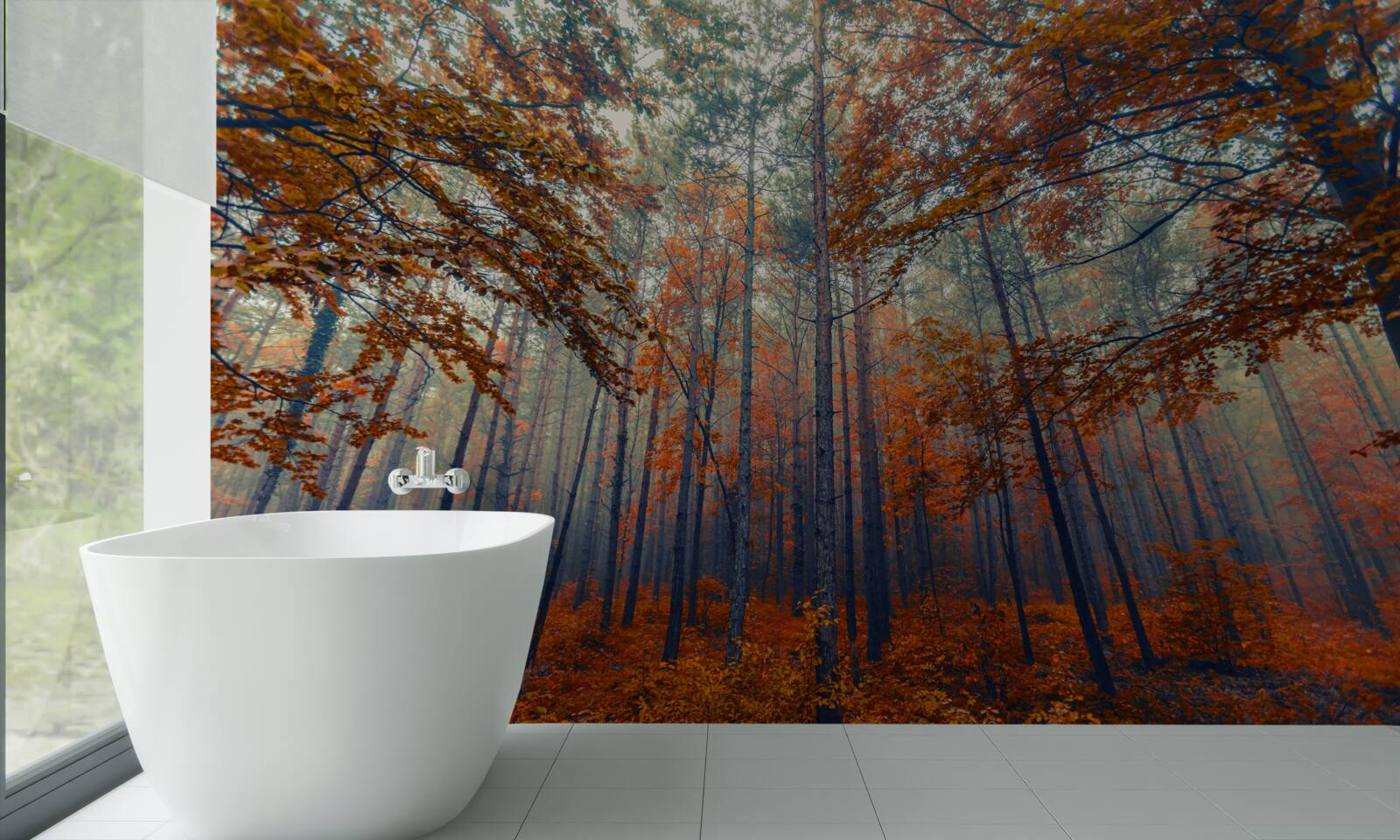 Papier peint feuilles d'automne tombées dans la forêt