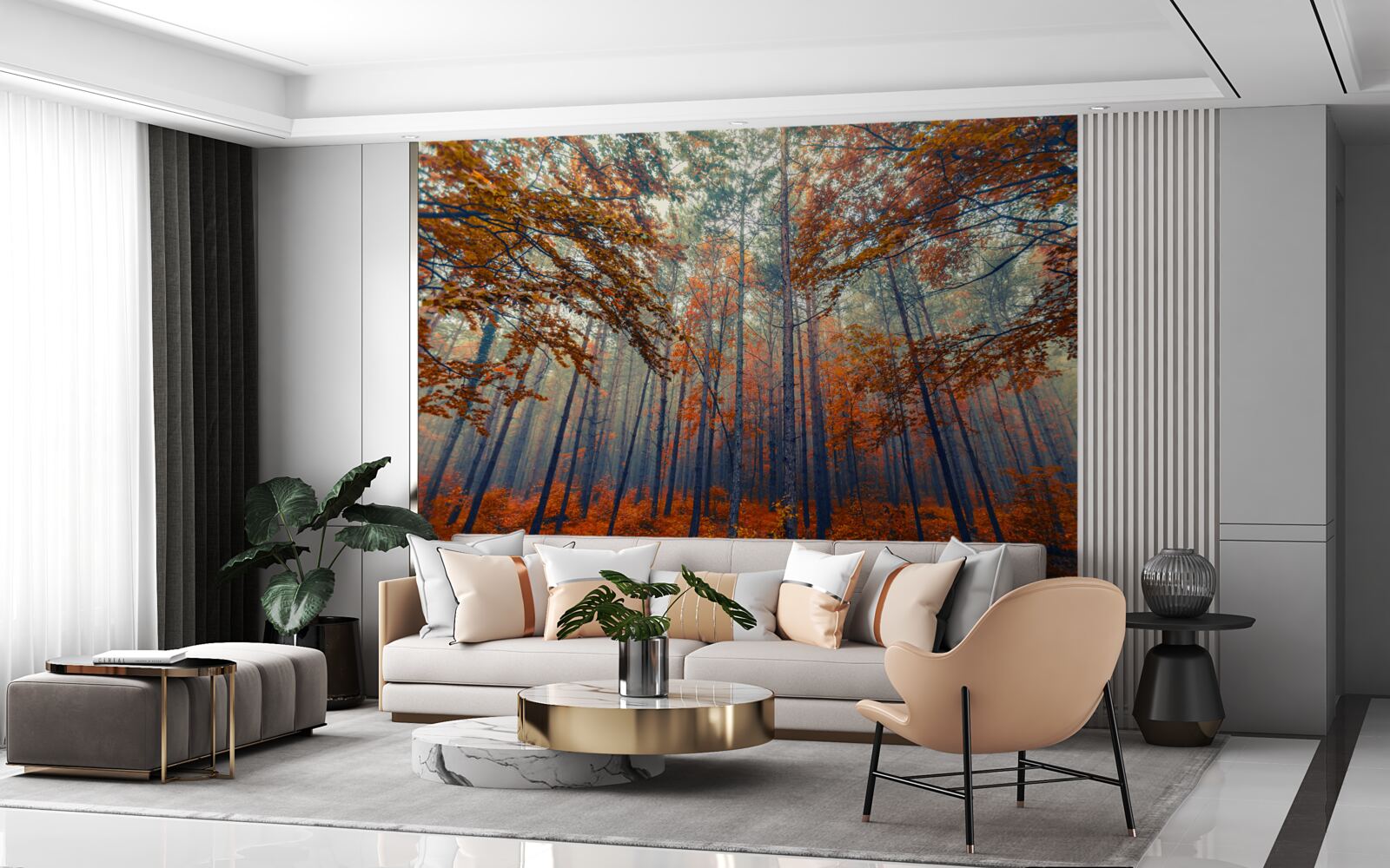 Papier peint feuilles d'automne tombées dans la forêt