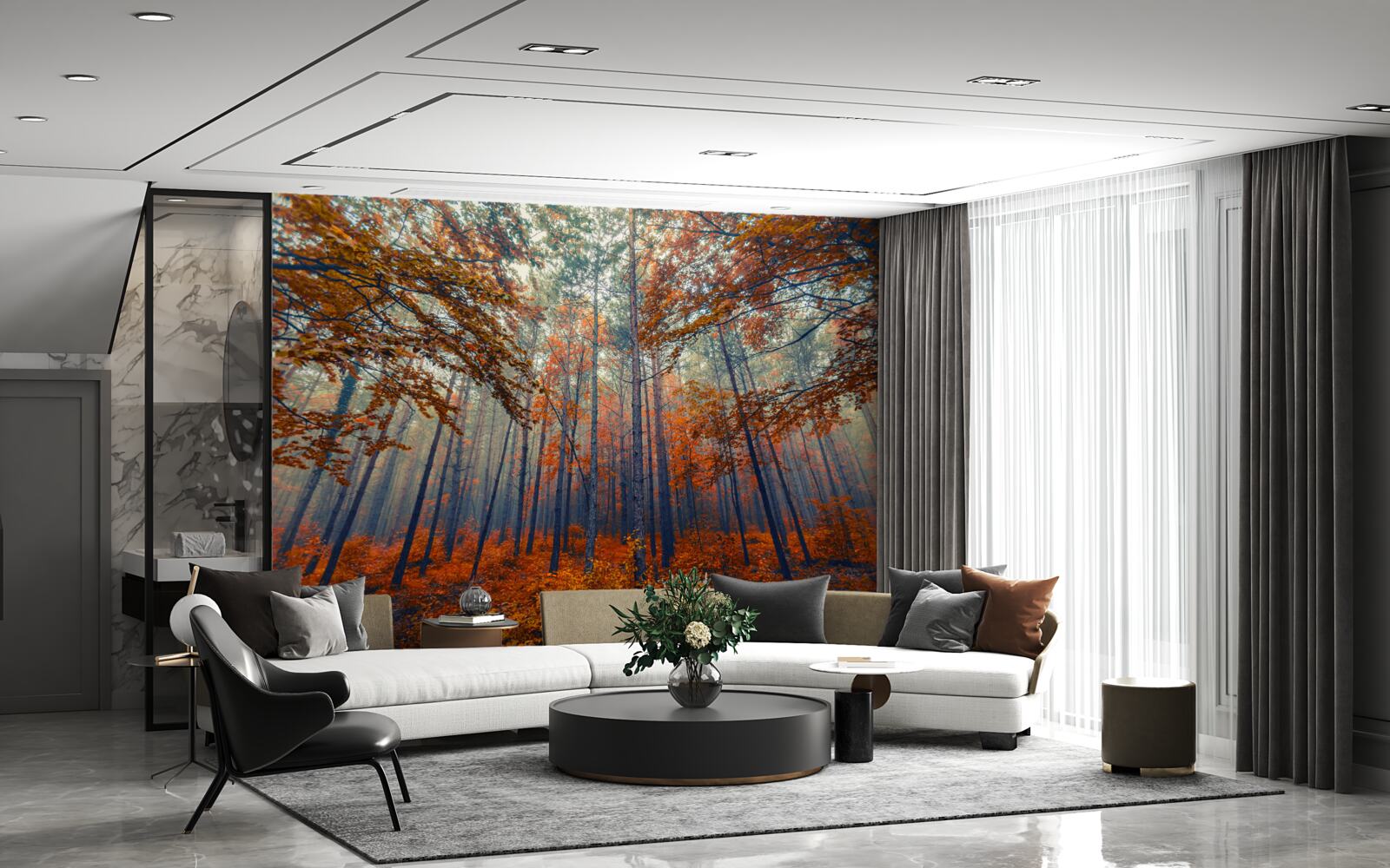 Papier peint feuilles d'automne tombées dans la forêt