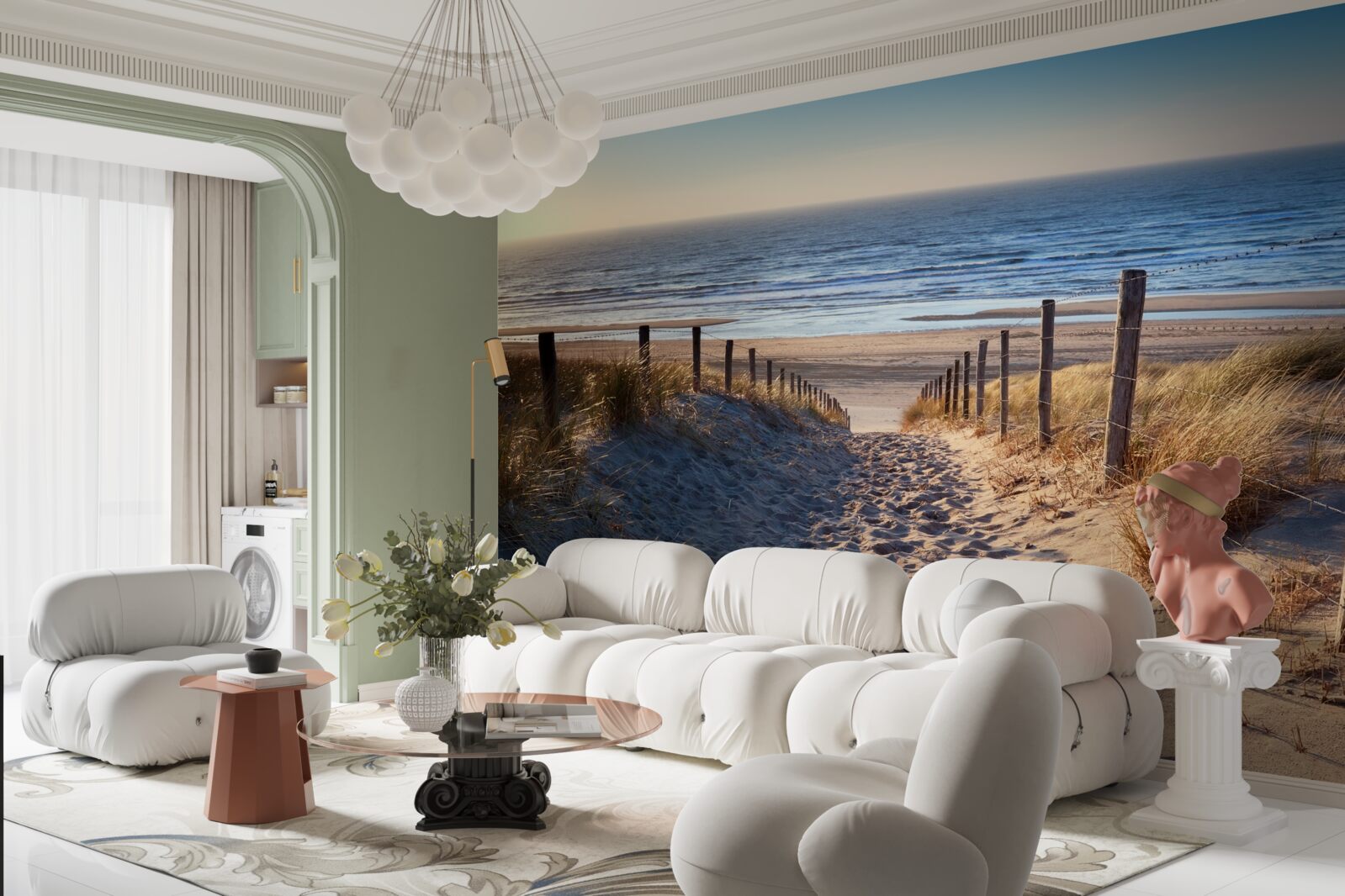 Papier peint océan calme et plage de sable fin