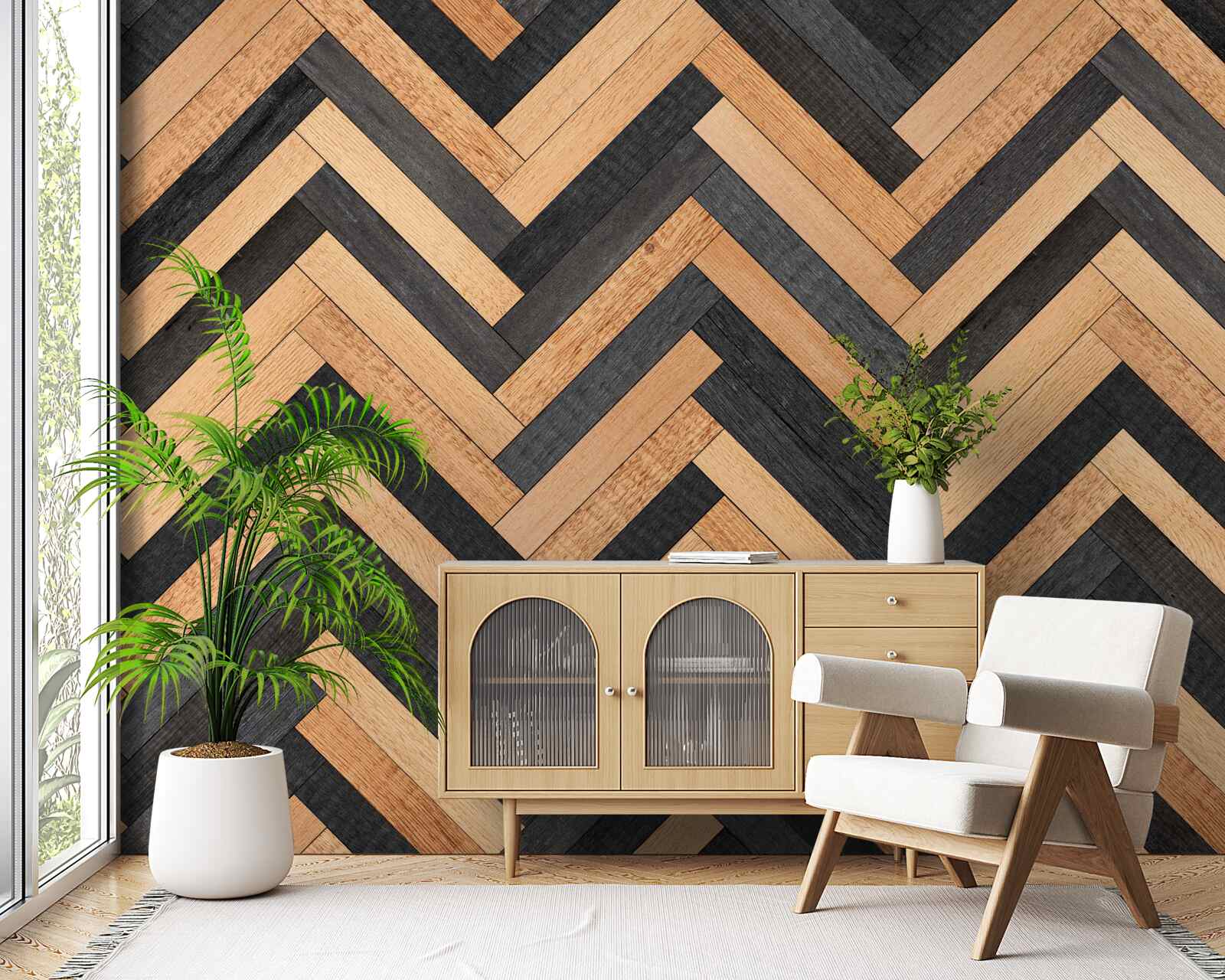 Papier peint parquet dans les tons clairs et foncés