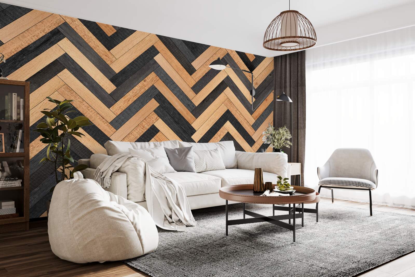 Papier peint parquet dans les tons clairs et foncés