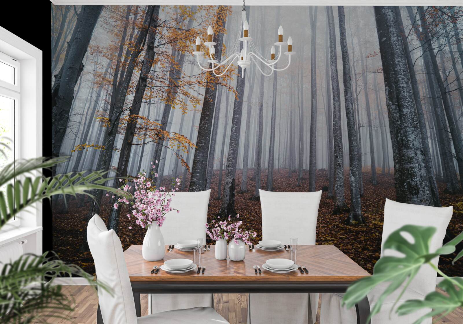 Papier peint brume dans une gracieuse forêt d'automne