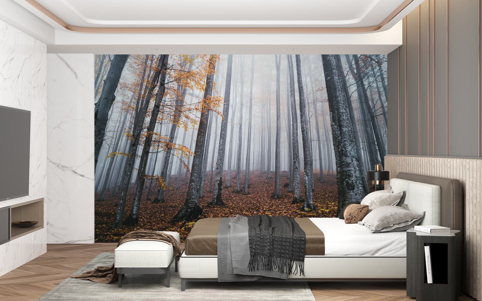 Papier peint brume dans une gracieuse forêt d'automne