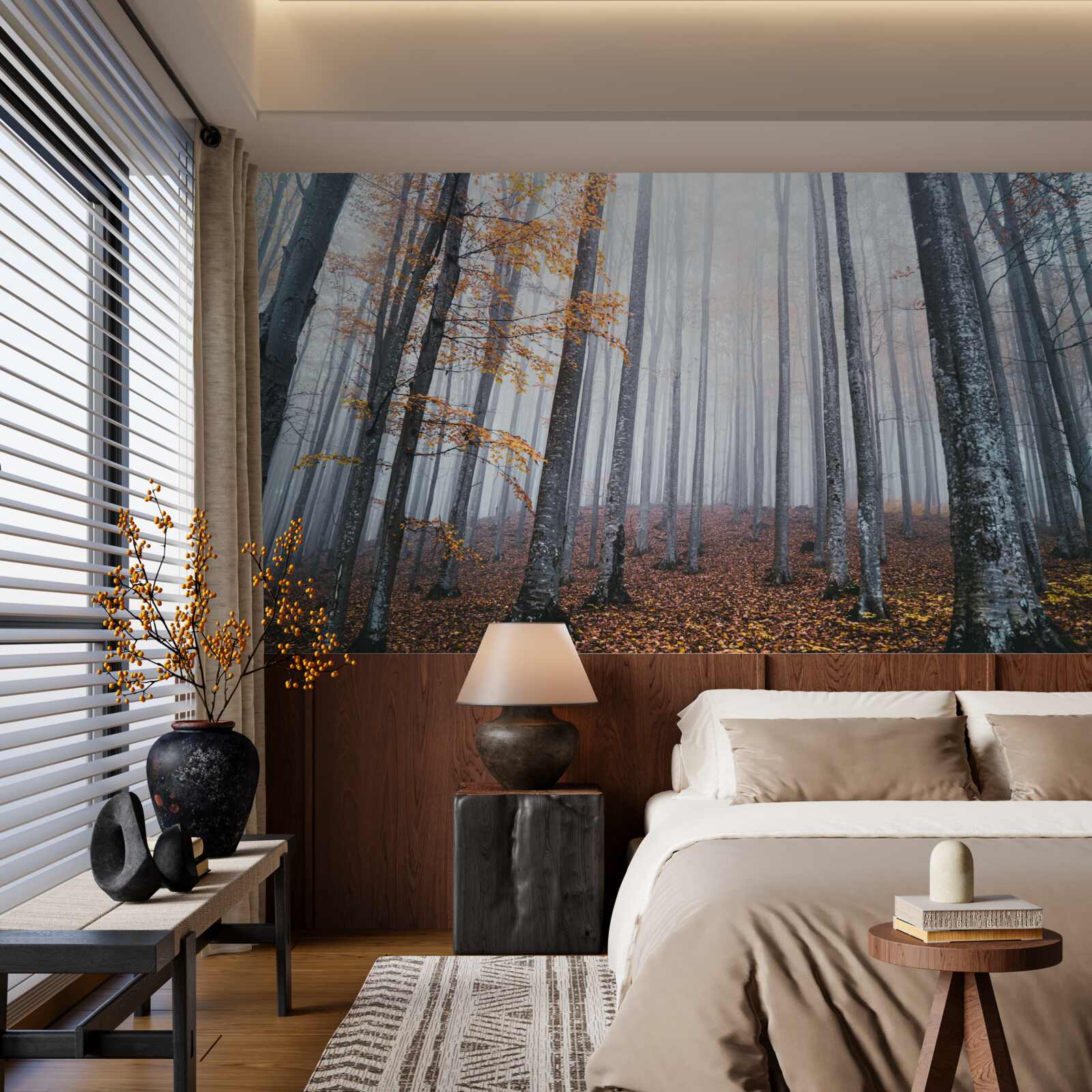 Papier peint brume dans une gracieuse forêt d'automne