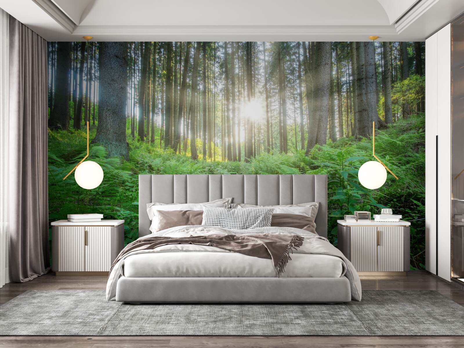 Papier peint les rayons du soleil pénètrent dans la forêt dense