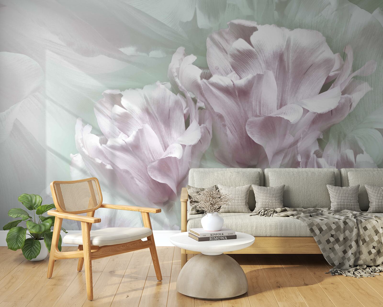 Papier peint magnifiques grandes fleurs blanc-violet