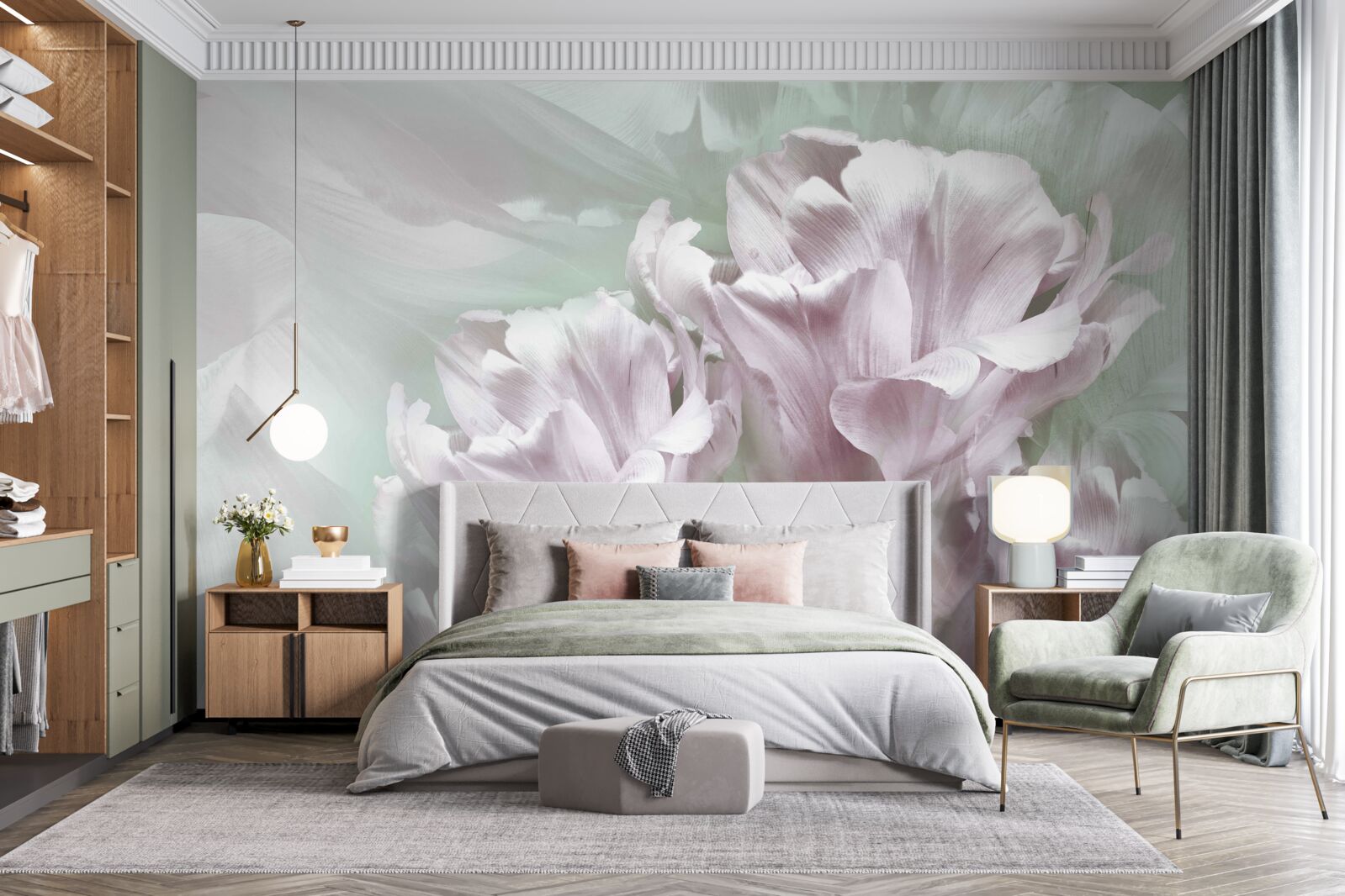 Papier peint magnifiques grandes fleurs blanc-violet