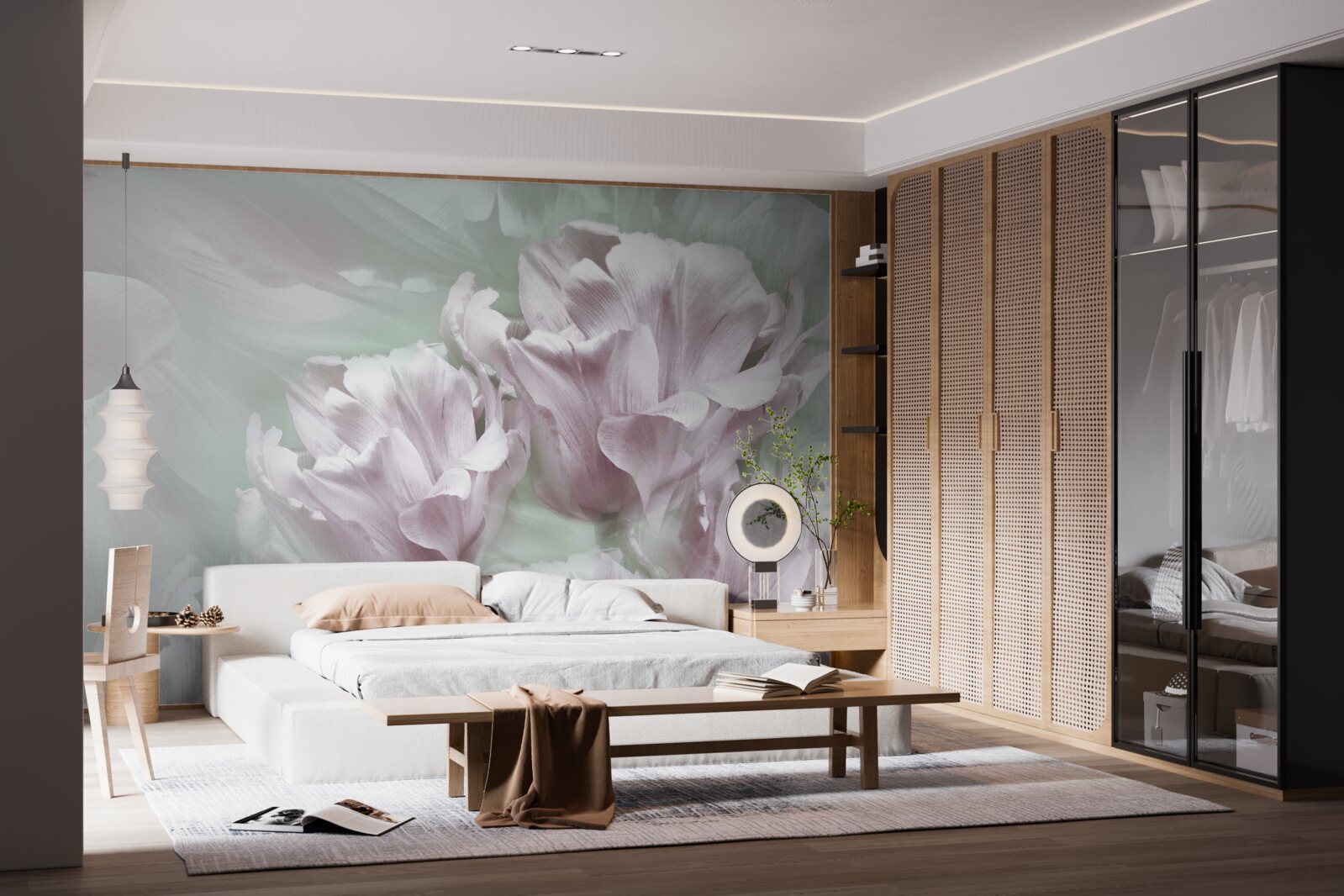 Papier peint magnifiques grandes fleurs blanc-violet