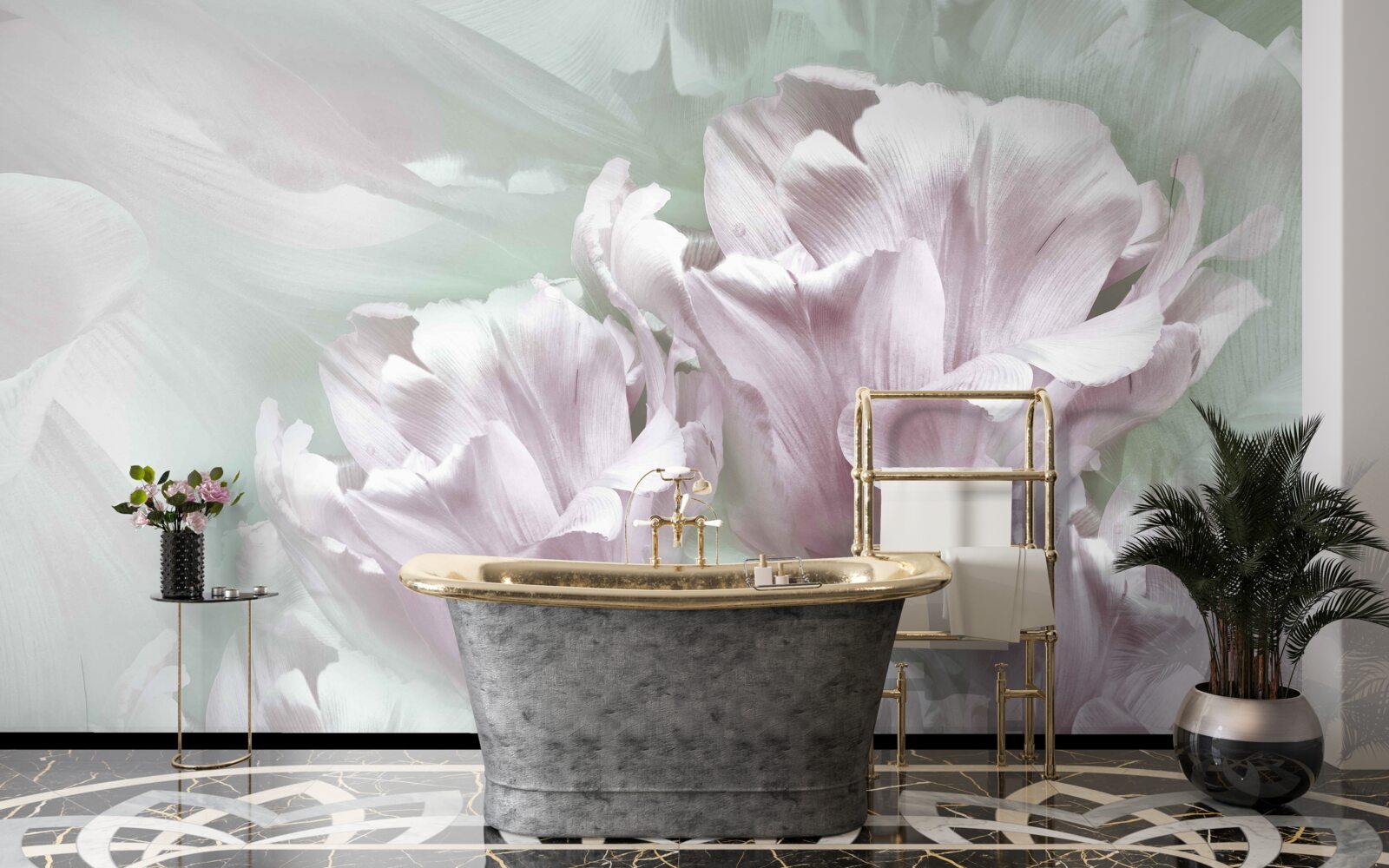 Papier peint magnifiques grandes fleurs blanc-violet