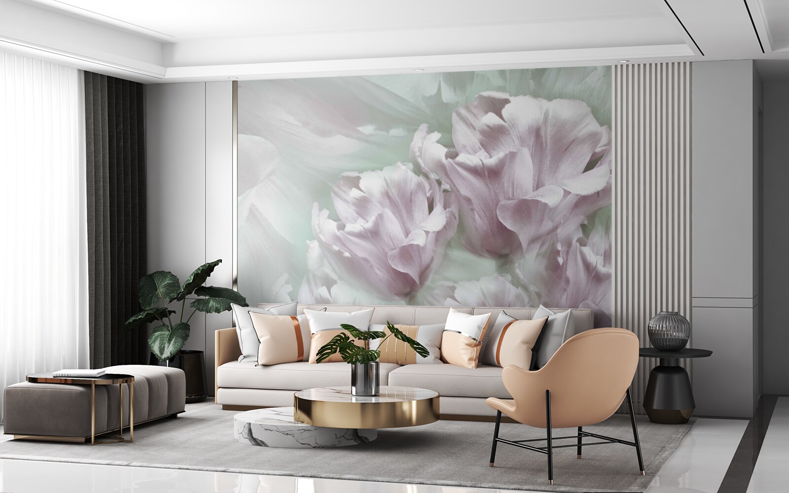 Papier peint magnifiques grandes fleurs blanc-violet