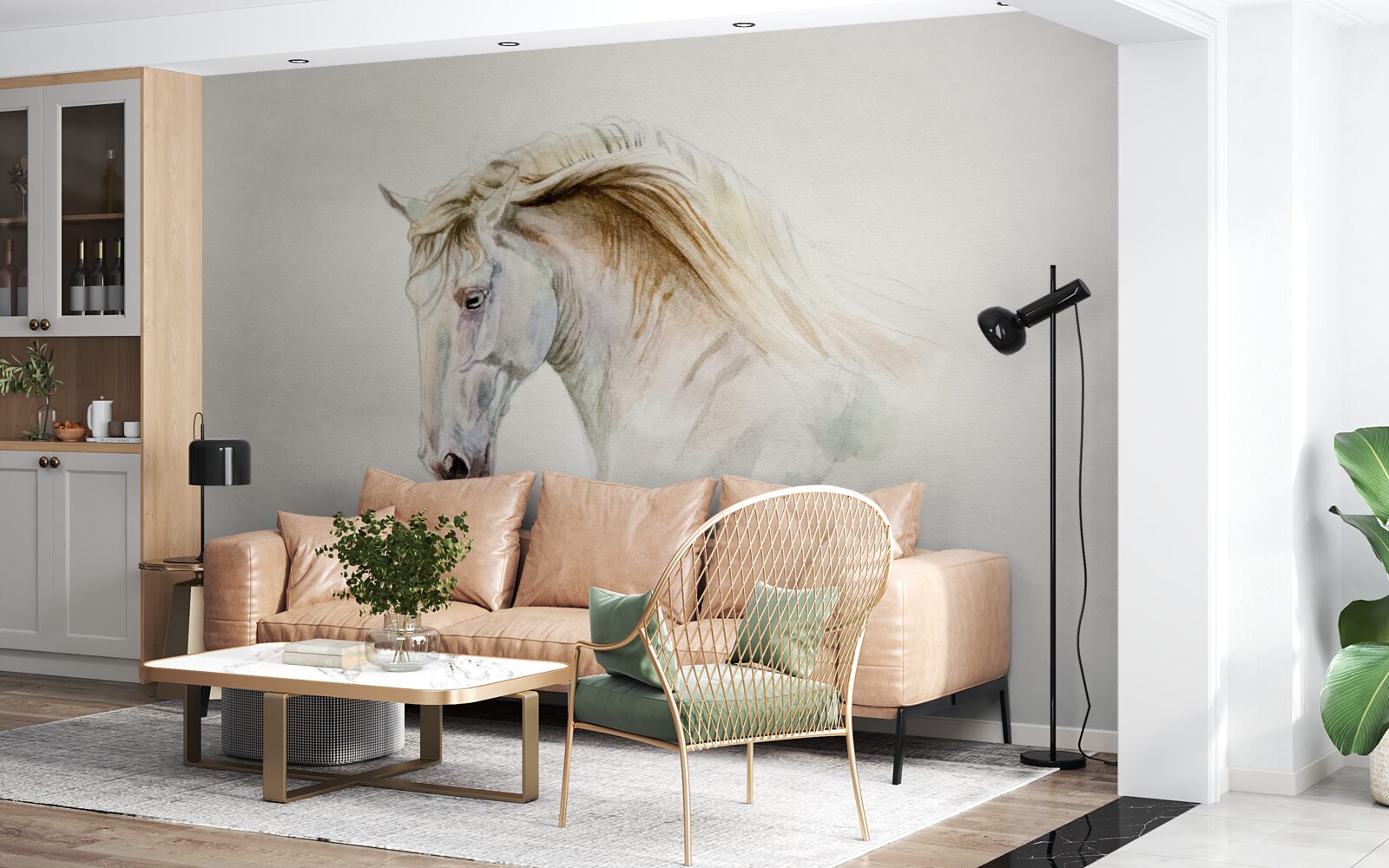 Papier peint le cheval blanc en mouvement