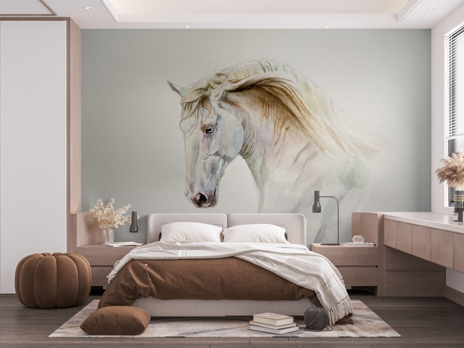 Papier peint le cheval blanc en mouvement