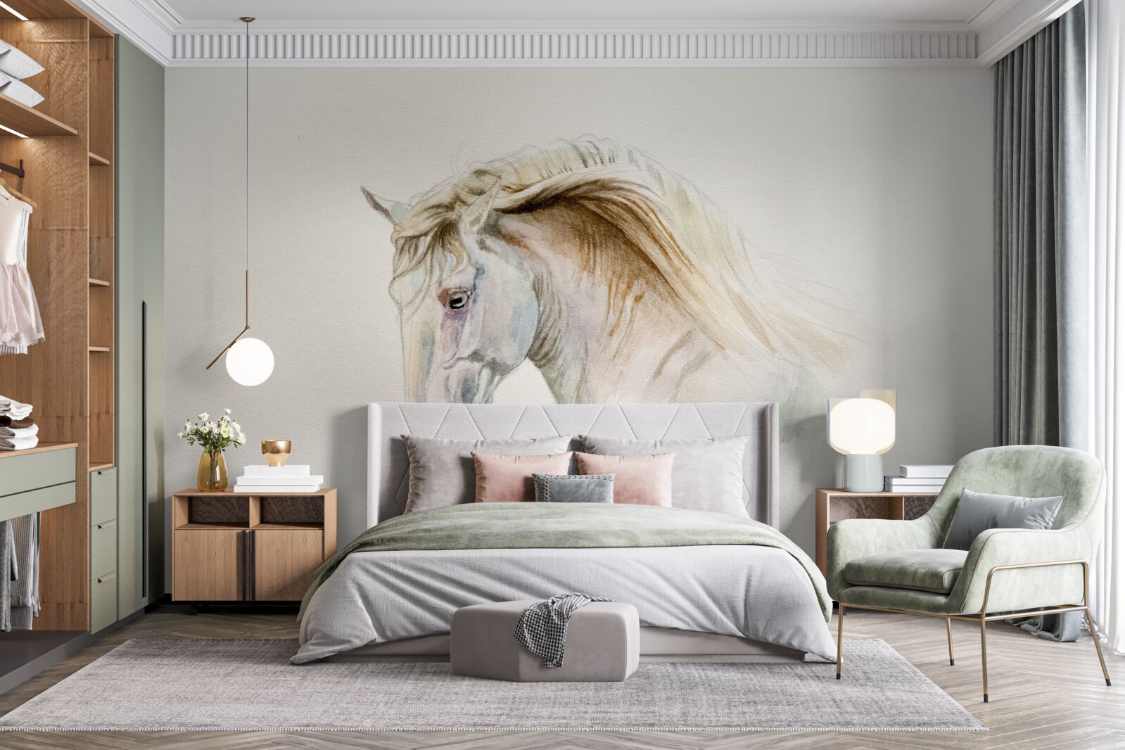 Papier peint le cheval blanc en mouvement