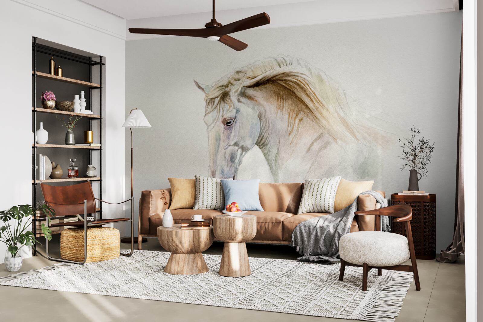 Papier peint le cheval blanc en mouvement