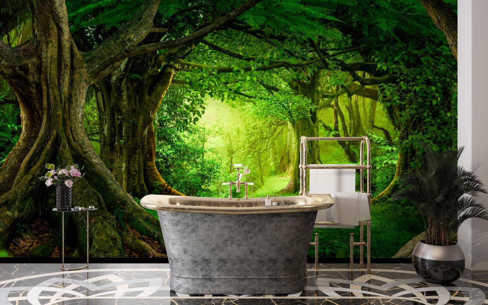 Papier peint des arbres anciens dans un bosquet verdoyant