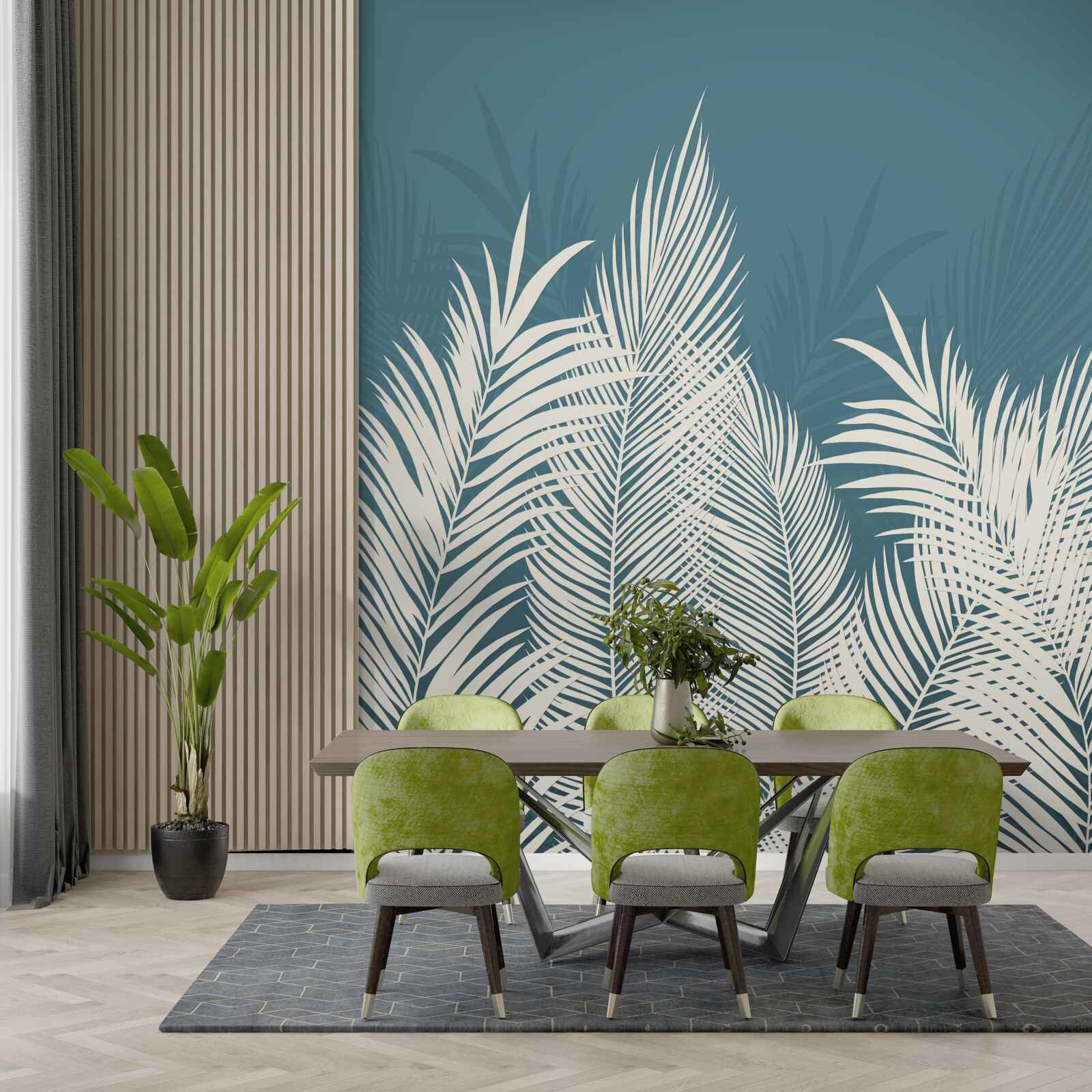 Papier peint duvets blancs sur fond bleu