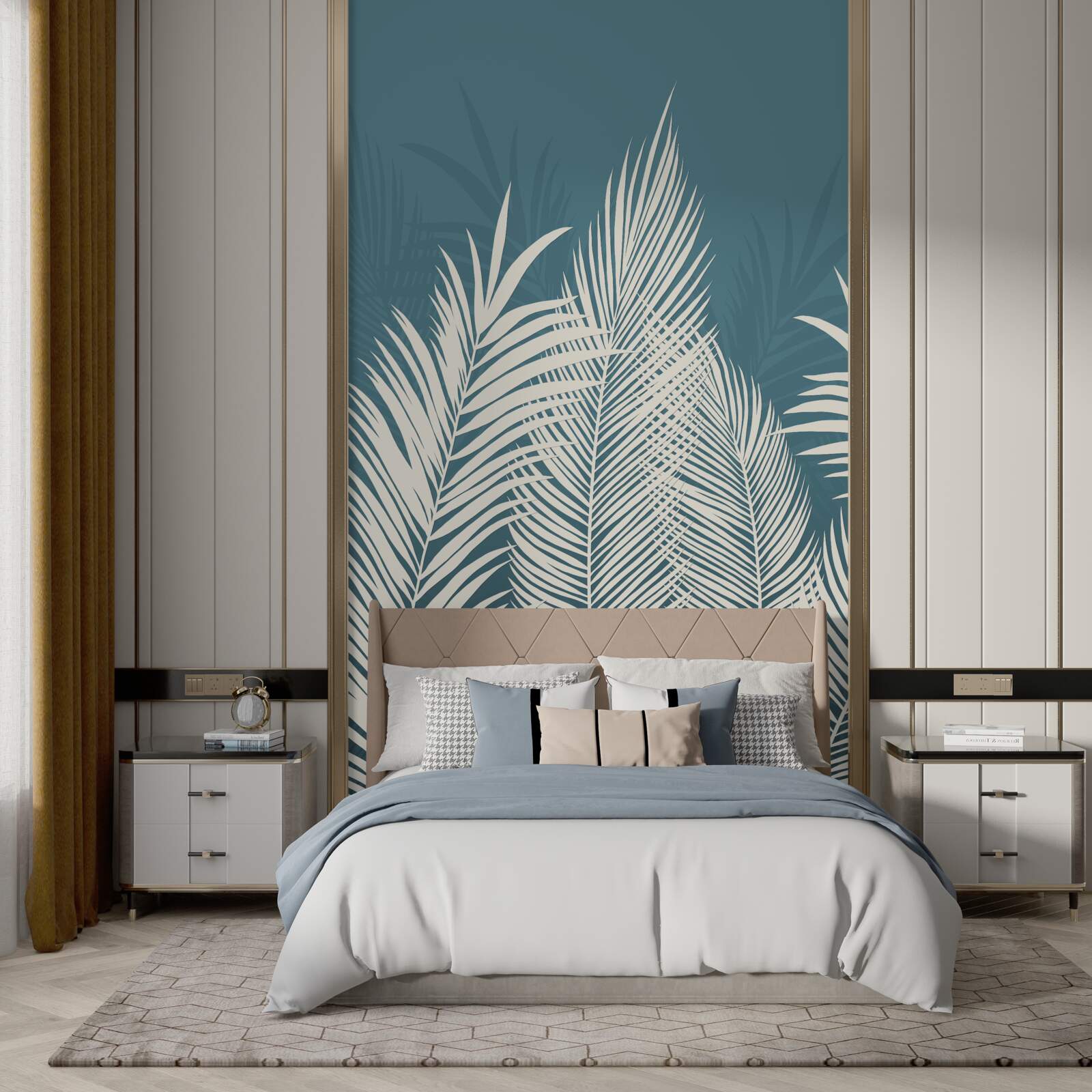 Papier peint duvets blancs sur fond bleu