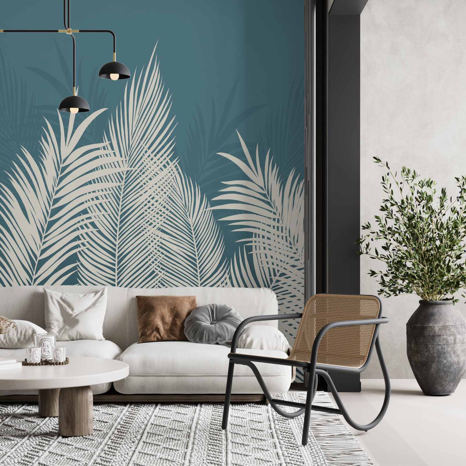 Papier peint duvets blancs sur fond bleu