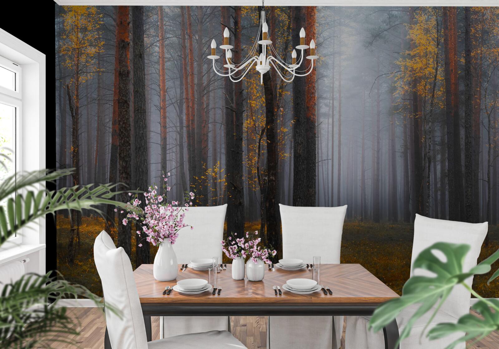 Papier peint un brouillard épais recouvre la forêt