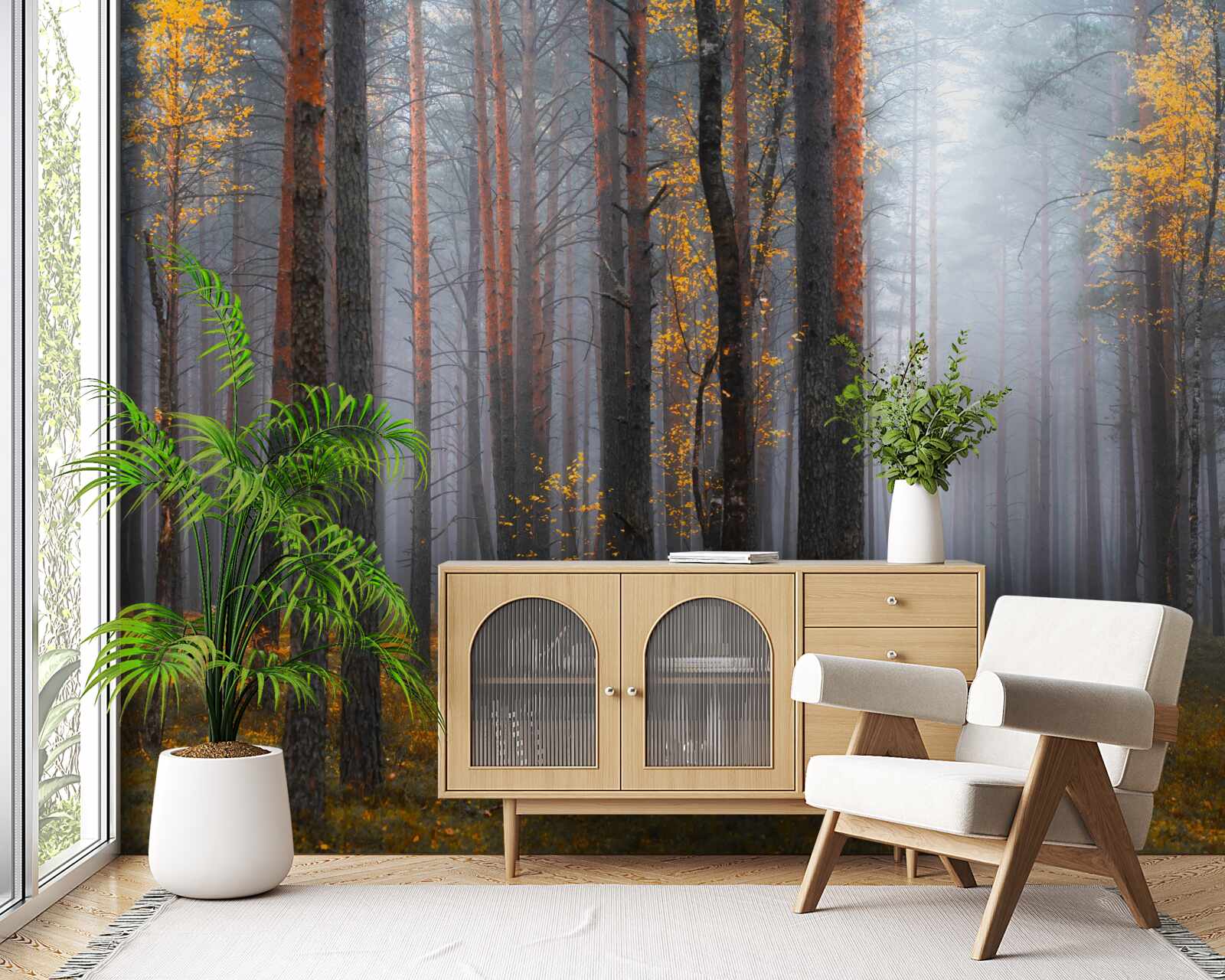 Papier peint un brouillard épais recouvre la forêt