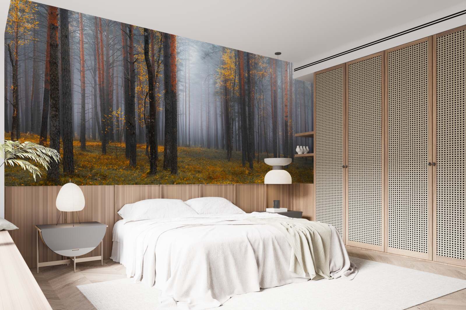 Papier peint un brouillard épais recouvre la forêt