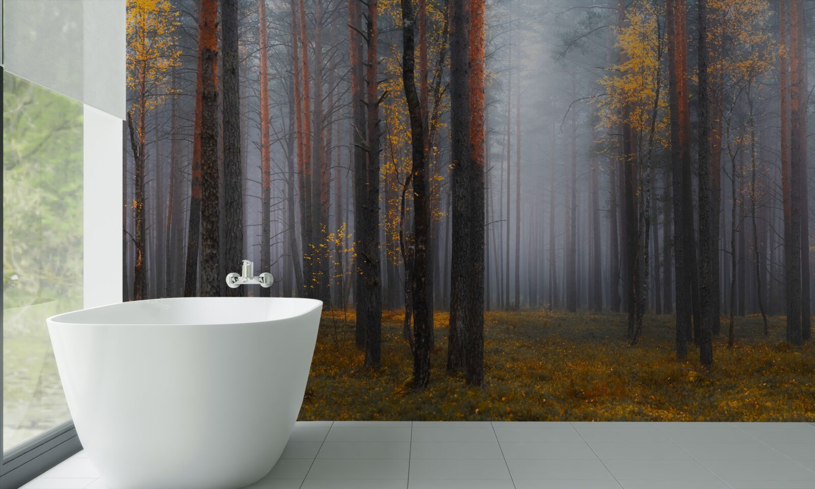 Papier peint un brouillard épais recouvre la forêt