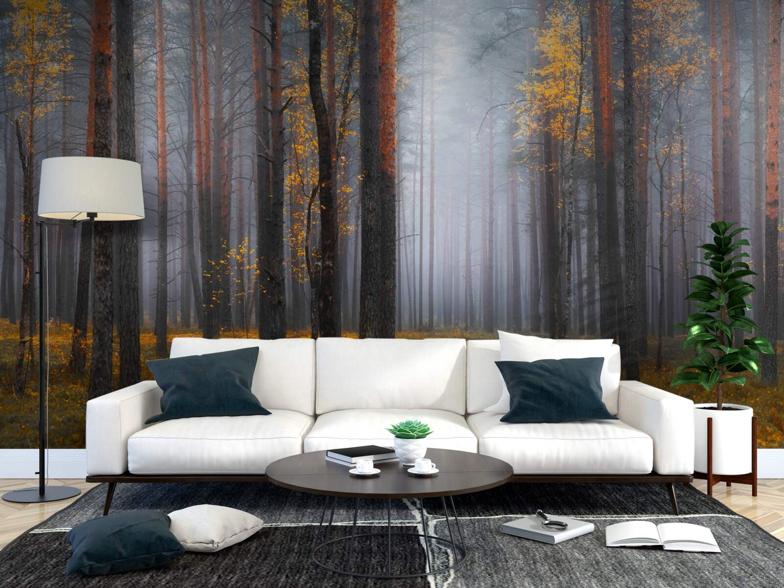 Papier peint un brouillard épais recouvre la forêt