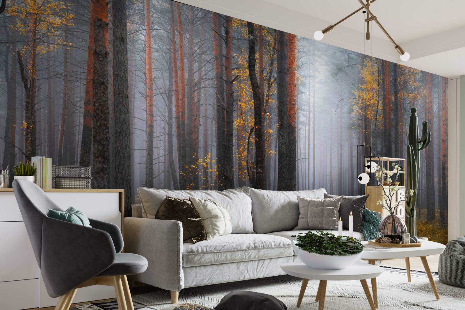 Papier peint un brouillard épais recouvre la forêt