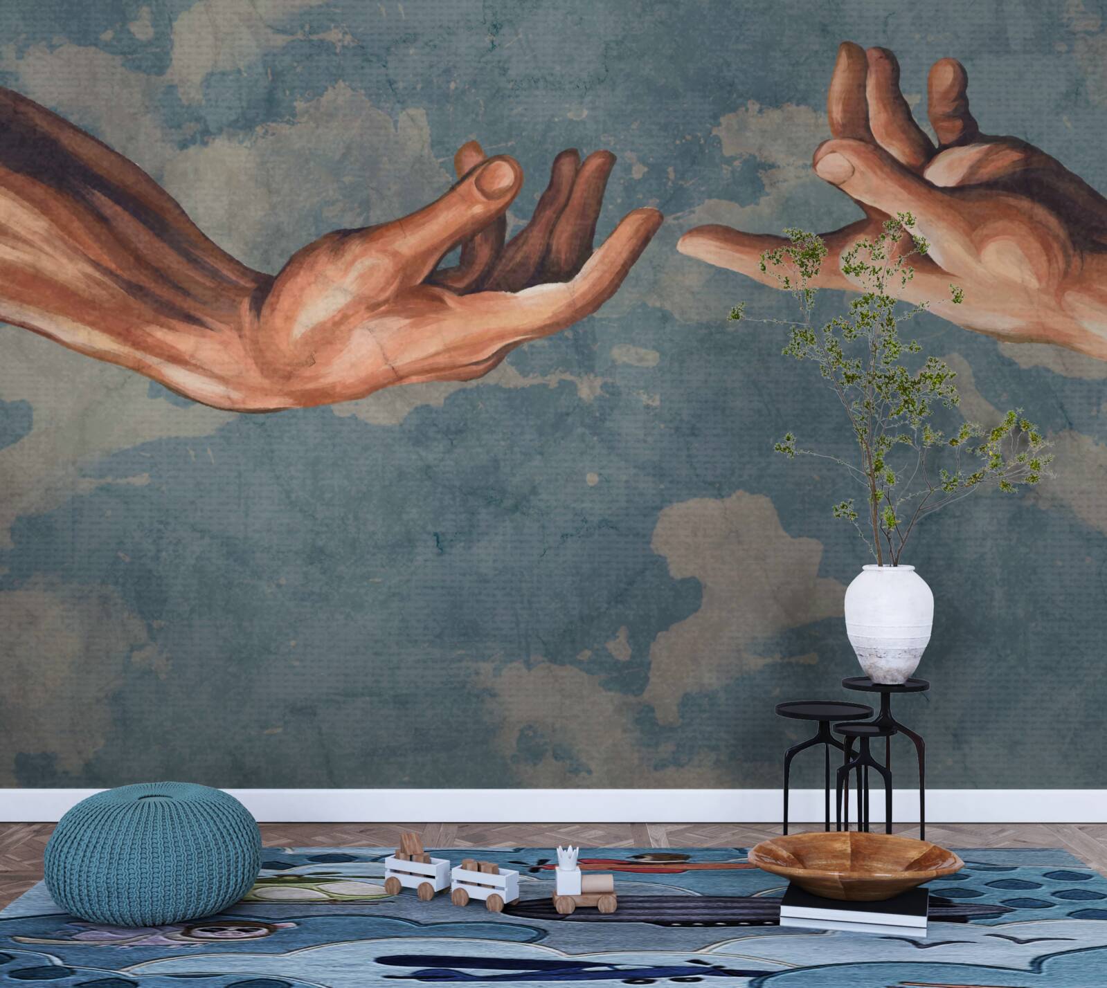 Papier peint les mains se tendent l'une vers l'autre